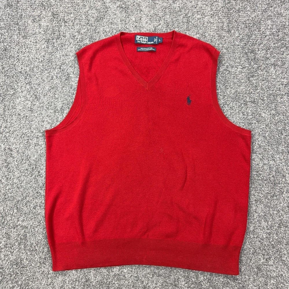 Vintage Polo By Ralph Lauren Sweater Vest Mens Large Red V Neck Pima Cotton Knit